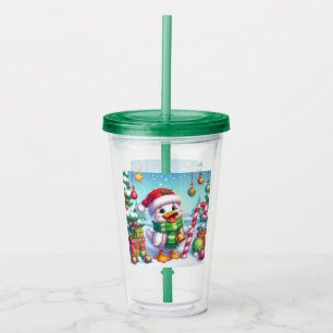 Copo De Acrílico Pato de Natal colorido fofo