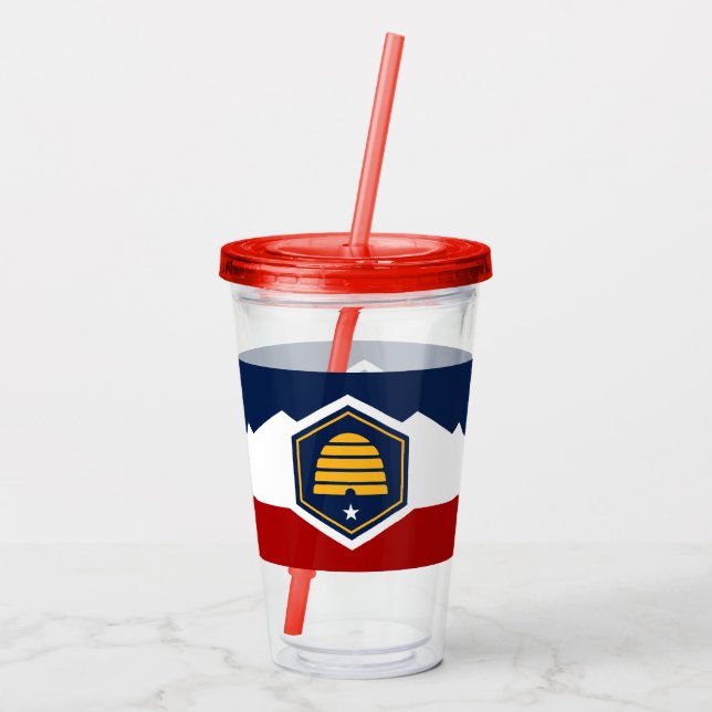 Copo De Acrílico Patriotic Acrylic Tumbler with flag of Utah, USA (Verso)