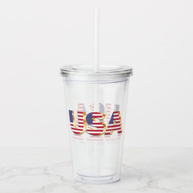Copo De Acrílico Patriótico Americano Flag acrílico Tumbler EUA (Frente)