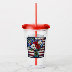 Copo De Acrílico Patriótico, floral Americano angustiado