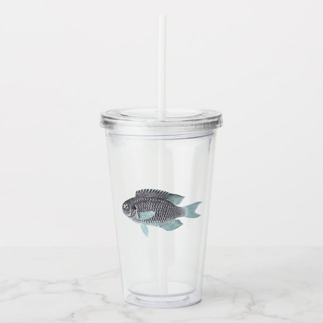 Copo De Acrílico Peixe Prateado Brilhante (Frente)