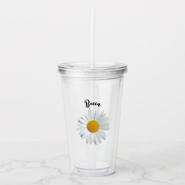 Copo De Acrílico Perky White Daisy Flower Personalizada Tumbler (Frente)