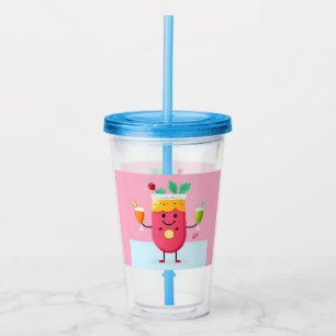 Copo De Acrílico Personagem de Suco de Desenho Animado Alegre