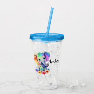 Copo De Acrílico Personalizar Elefante para Bebês