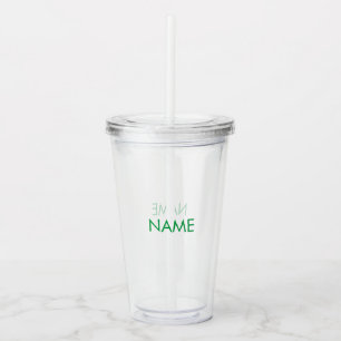 Copo De Acrílico Personalizar nome, texto verde minimalista