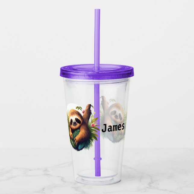 Copo De Acrílico Personalize Preguiça Tropical (Frente)