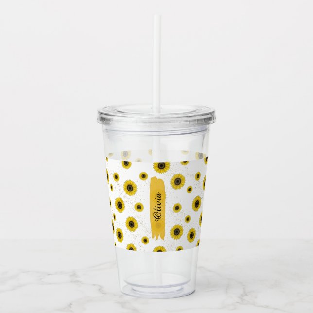 Copo De Acrílico Personalized White Sunflower Pattern Acrylic Cup (Frente)
