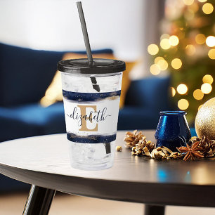 Copo De Acrílico Pinceladas azuis e douradas elegantes personalizad