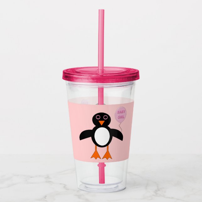 Copo De Acrílico Pinguim-Menino Rosa-Gelado (Frente)