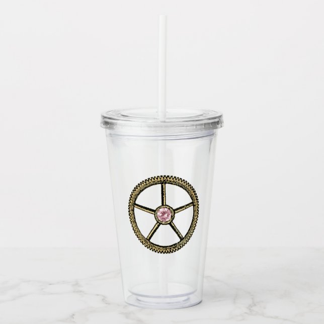 Copo De Acrílico Pink e Ouro Steampunk (Frente)