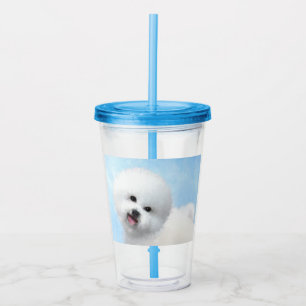 Copo De Acrílico Pintura de Bichon Frise - Arte de Cachorro Origina