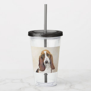 Copo De Acrílico Pintura de Cachorro Basset - Arte de Cachorro Orig