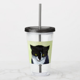 Copo De Acrílico Pintura de Gato Tuxedo - Arte de Gato Original Cus