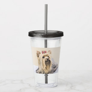 Copo De Acrílico Pintura de Yorkshire Terrier - Arte de Cachorro Or