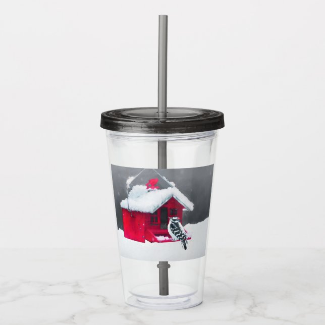 Copo De Acrílico Pintura do Pica-Pau Downy - Arte Original (Frente)