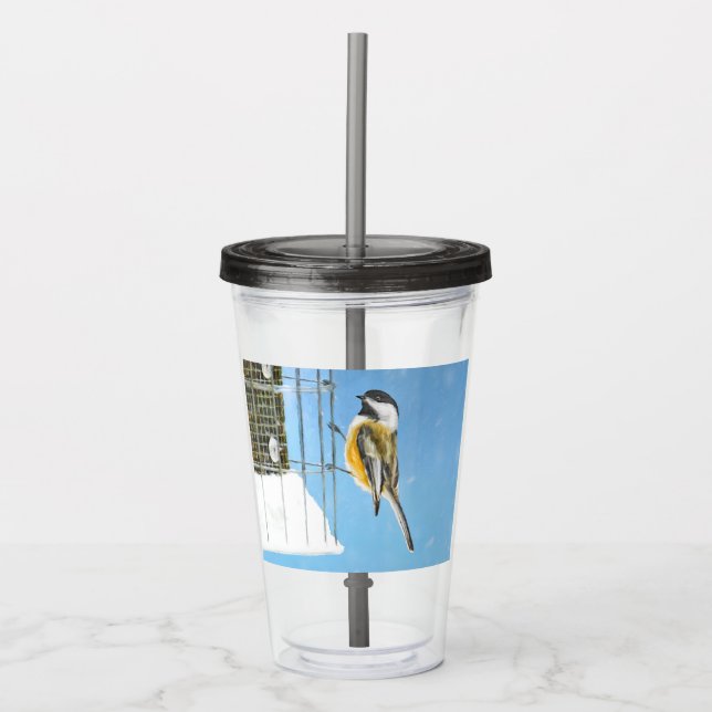 Copo De Acrílico Pintura no alimentador - Arte de pássaro original (Frente)