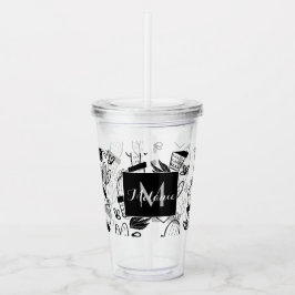 Copo De Acrílico Planta Cactus Doodles Nome do Desenho Monograma