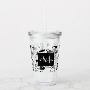 Copo De Acrílico Planta Cactus Doodles Nome do Desenho Monograma