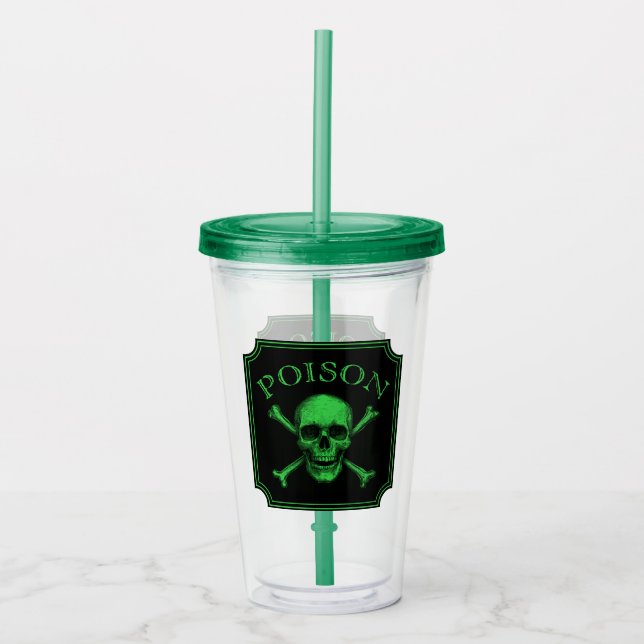 Copo De Acrílico Poison Skull e Crossbones Halloween Design Impress (Frente)