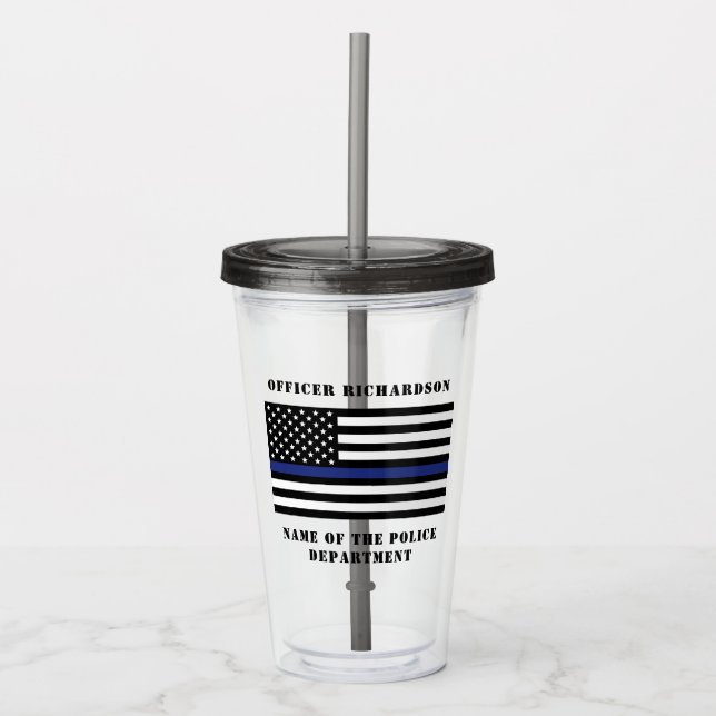 Copo De Acrílico Polícia Personalizada - Polícia de Linha Azul Fino (Frente)