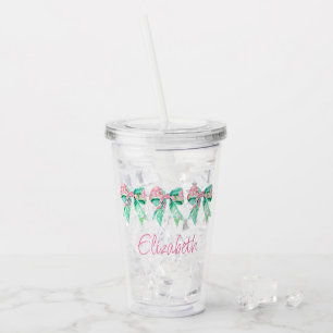 Copo De Acrílico Preppy Pink e Turquoise Floral Arcos Personalizado