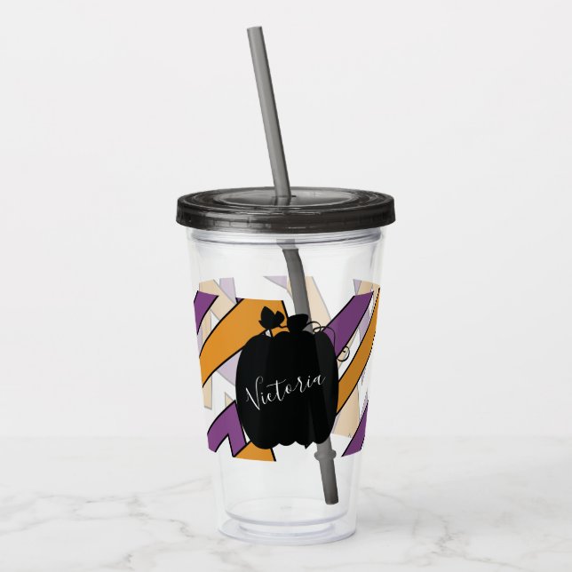 Copo De Acrílico Pumpkin Cute Halloween Púrpura Padrão Acrílico (Esquerda)