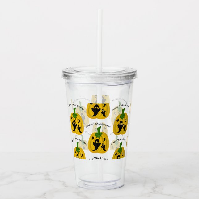 Copo De Acrílico Pumpkins e fantasmas (Frente)