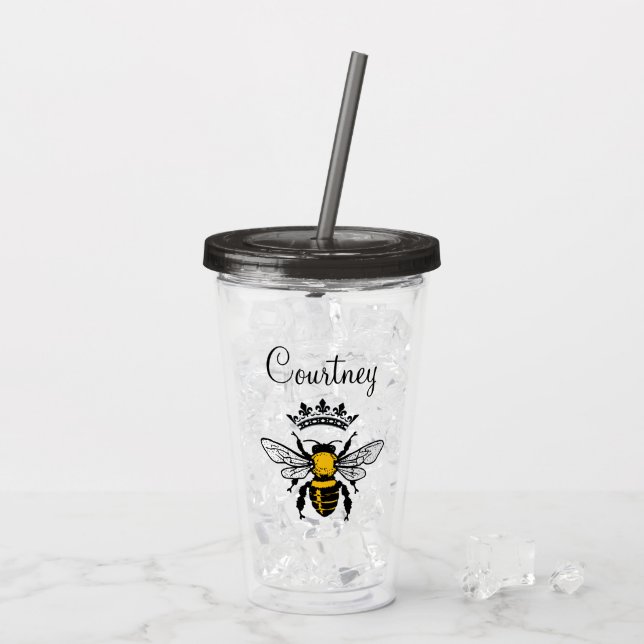Copo De Acrílico Queen Bee Monogrammed (Gelo traseiro)