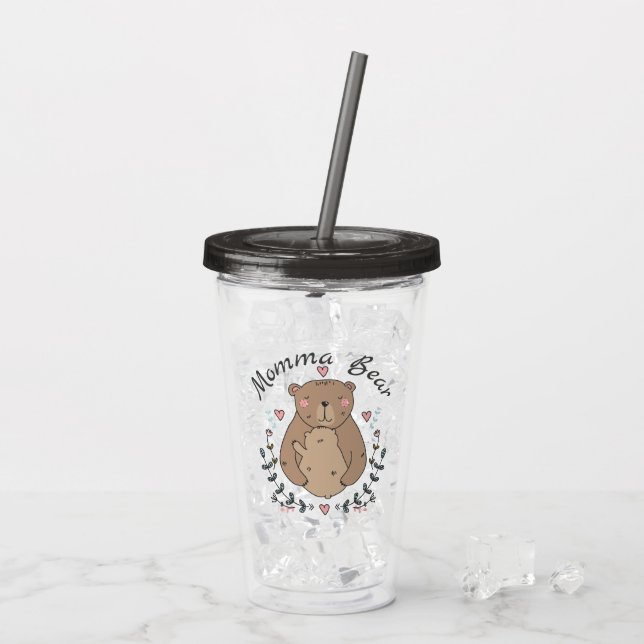 Copo De Acrílico Querida mamãe Bear com bebê (Gelo traseiro)