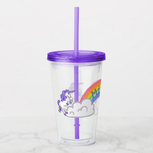 Copo De Acrílico Rainbow e Unicorns Design acrílico Tumbler