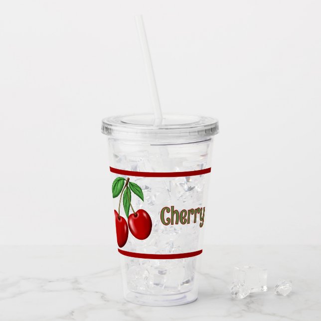 Copo De Acrílico Red Cherries Design Personalizado (Gelo frontal)