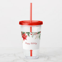 Copo De Acrílico Red Poinsettia Natal Feriado Acrílico Tumbler