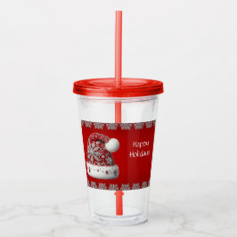 Copo De Acrílico Red Santa Hat Holiday Acrylic Tumbler