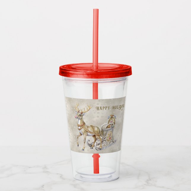 Copo De Acrílico Reindeer Sleigh Holiday Acrylic Tumbler (Frente)