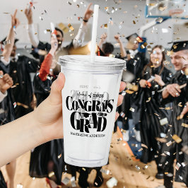 Copo De Acrílico Retro Parabéns Graduado Formatura Preto