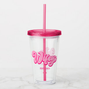 Copo De Acrílico Retro-Wifey Est Cor-de-rosa. Noiva Fiancé