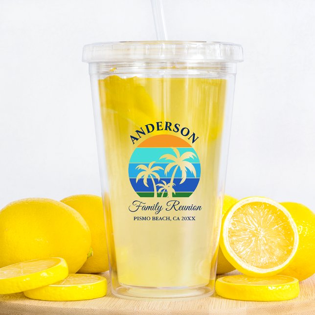 Copo De Acrílico Reunião da Família Summer Beach Palm Trees (Customize to change text color.)