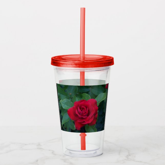 Copo De Acrílico Rosa Vermelha de Perto (Frente)