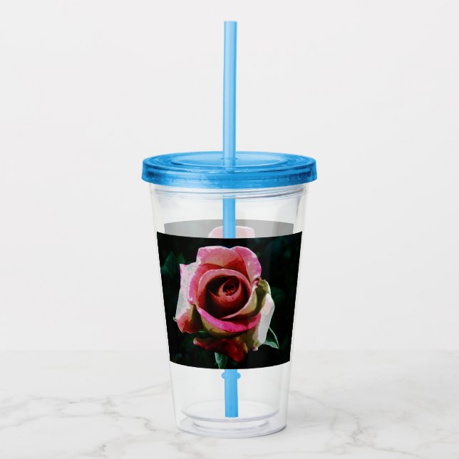 Copo De Acrílico Rosa vermelha pintada a óleo (Frente)