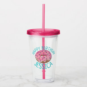 Copo De Acrílico Rosquinha Rosa Pincelada Pingos Glacé Pingos Pingo