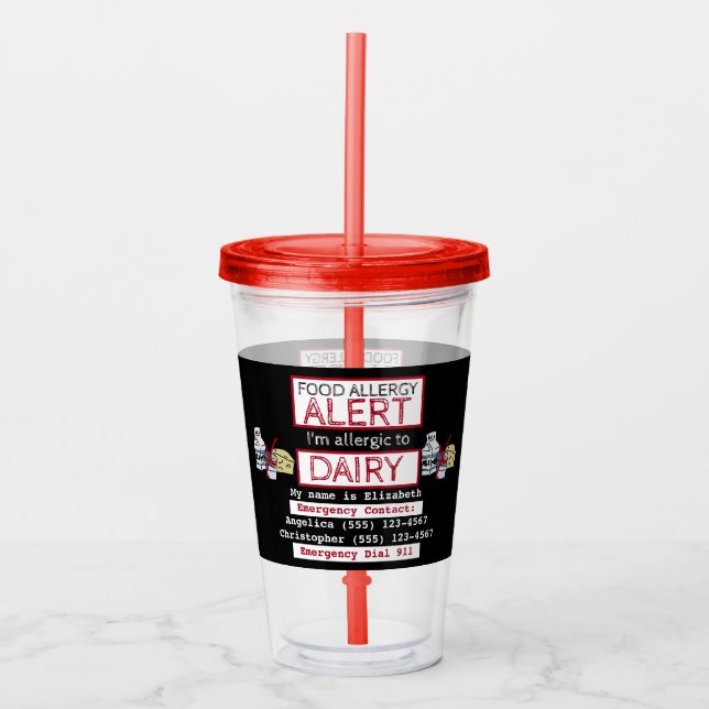 Copo De Acrílico Rótulo de alerta de alergia à Comida de leite (Frente)