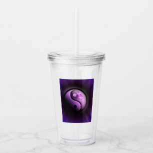 Copo De Acrílico Roxo e Yin-Yang Preto