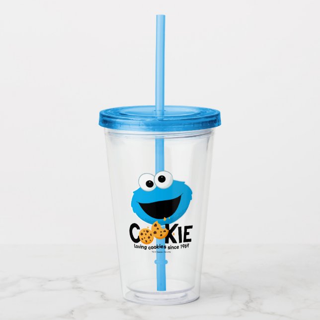 Copo De Acrílico Rua Sésamo | Cookie Monster Loving Cookies (Frente)