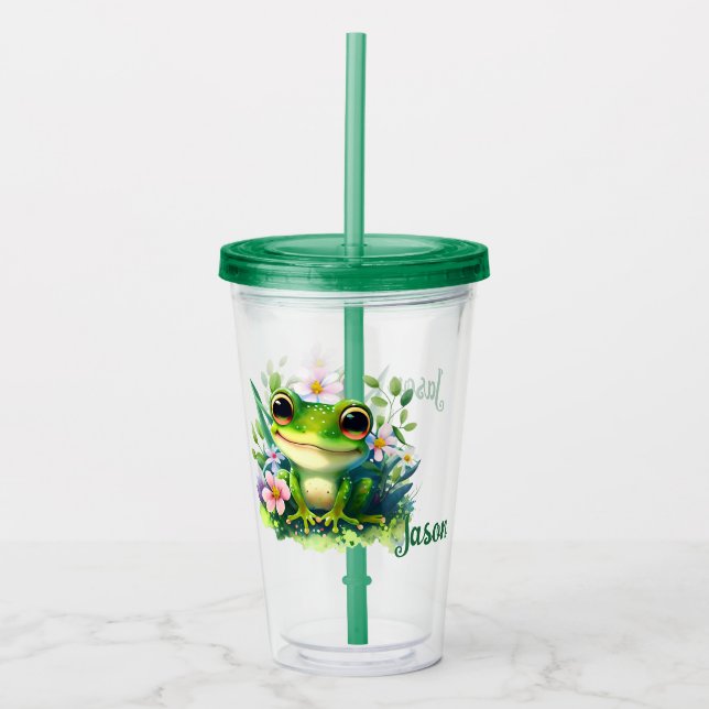 Copo De Acrílico Sapo Verde Feliz para Crianças (Frente)