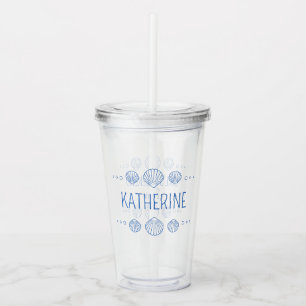 Copo De Acrílico Scallop Azul Costeiro Personalizado