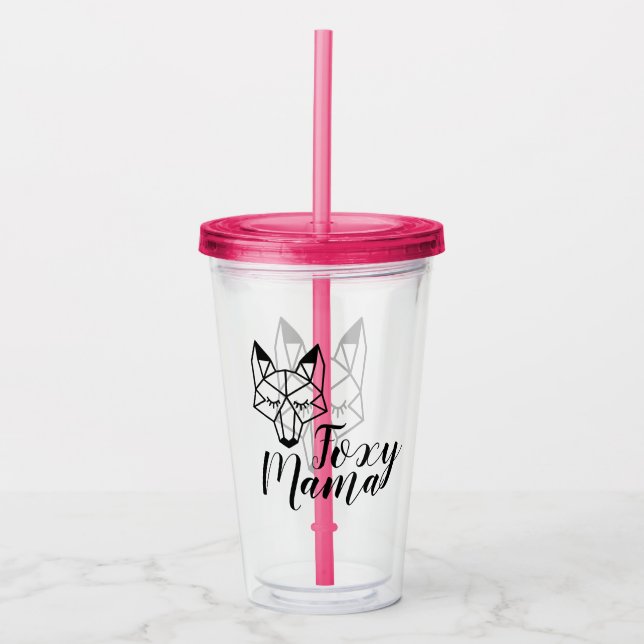 Copo De Acrílico Script Geométrico Fox Foxy Mama (Frente)