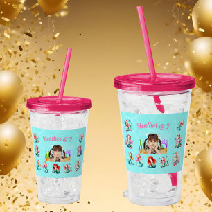 Copo De Acrílico Sereias Acrílico Tumbler Aniversário Favor