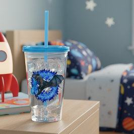 Copo De Acrílico Serpente Dragão Respirando Fogo Chama Azul