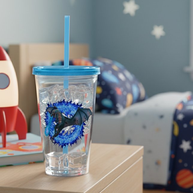 Copo De Acrílico Serpente Dragão Respirando Fogo Chama Azul (Criador carregado)