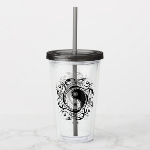 Copo De Acrílico Símbolo Yin & Yang Preto e Branco Estilo Tatuagem
